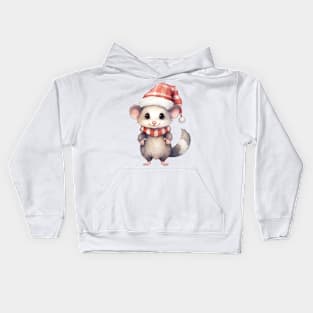 Virginia Opossum in Santa Hat Kids Hoodie